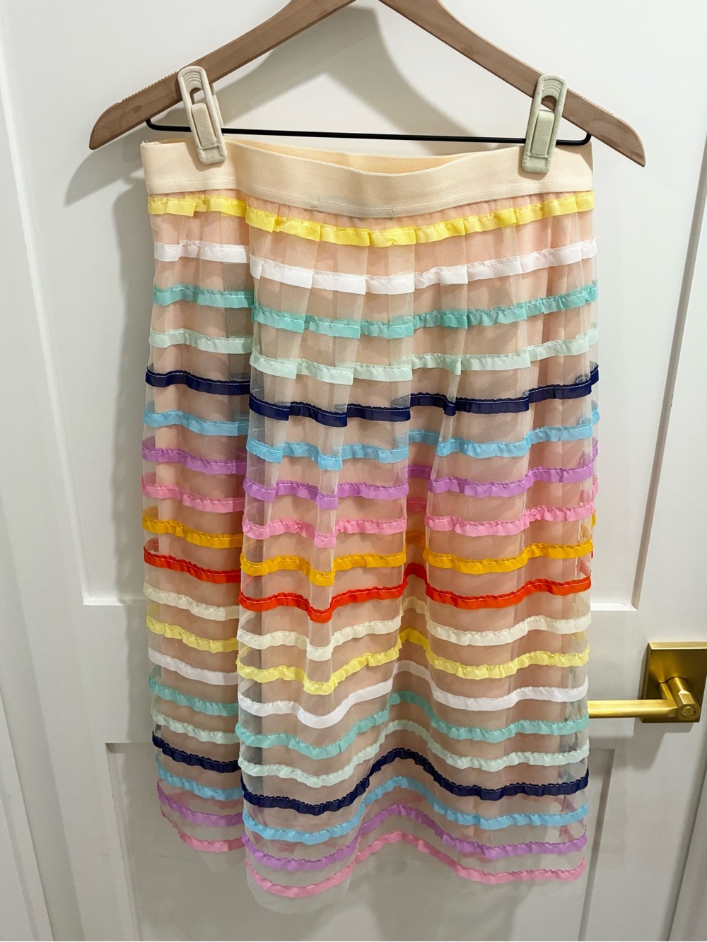 Eva Franco Anthropologie Frankie Tulle Midi Skirt Rainbow Stripe XL Fits Small - Picture 4 of 9